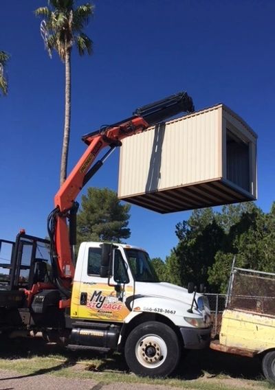 Delivering portable storage to your back yard. Self storage, storage, storage unit, storage building