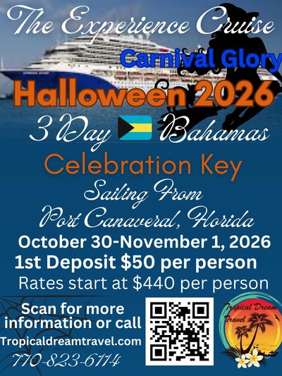The Experience Cruise 3 Day Bahamas Celebration Key
October 30 from Port Canaveral FL.