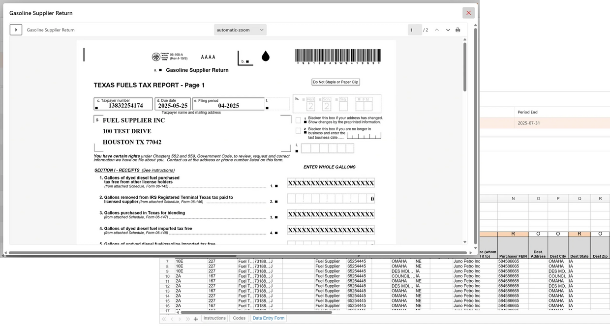 Texas fuels tax supplier report