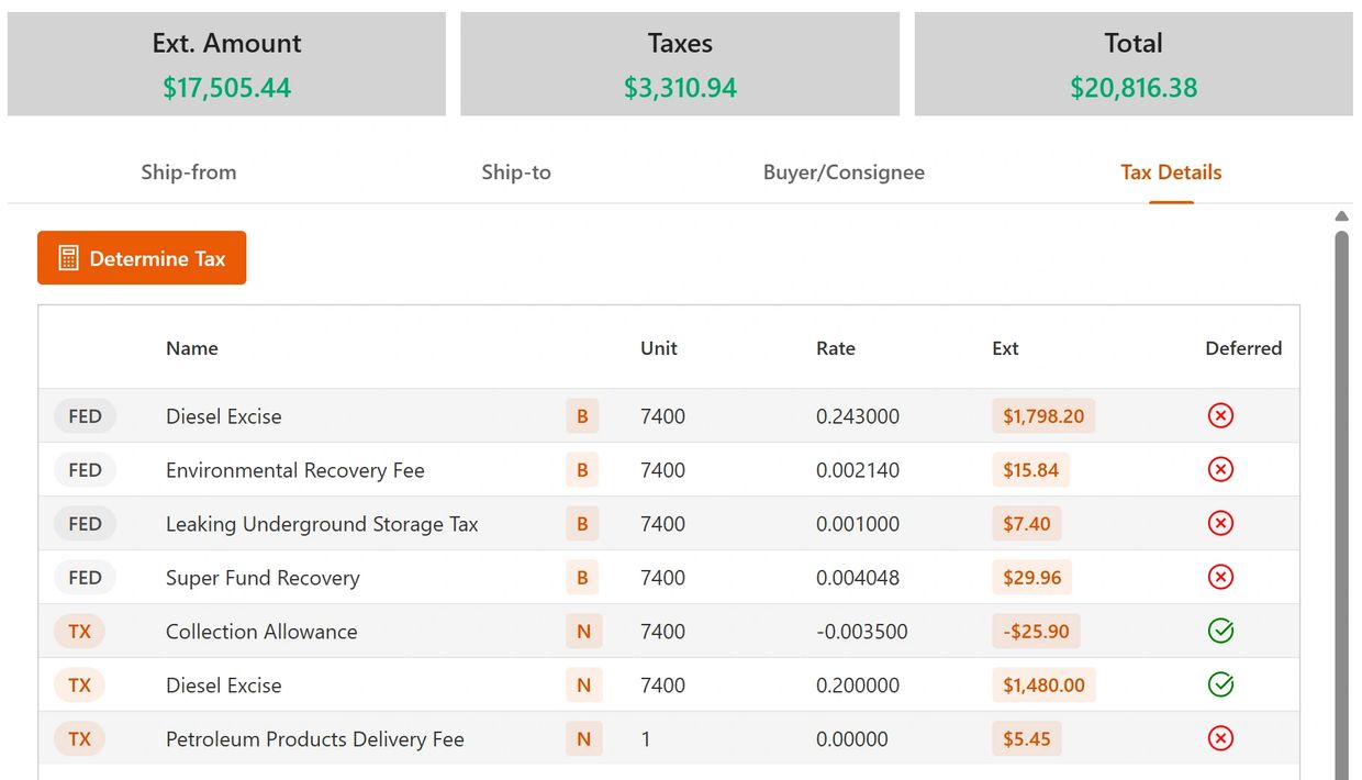 Tax determination, tax engine, tax calculation, excise and sales tax calculation, tax compliance