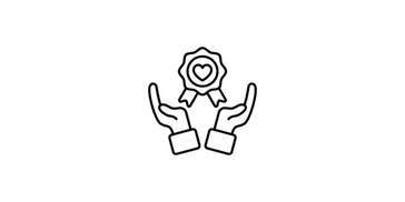 Two hands holding a heart-adorned award ribbon.