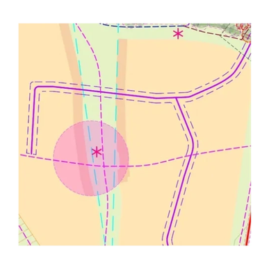 Map section with roads and marked areas.