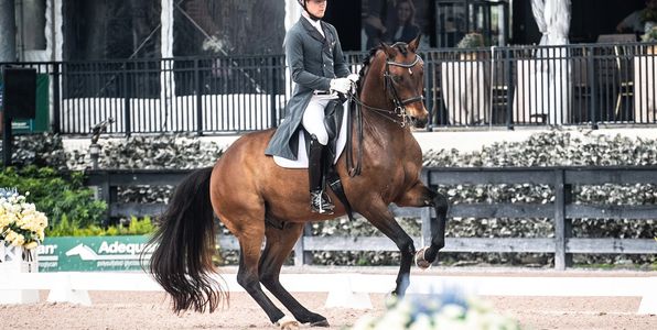 Leif Aho and Scamp in canter pirouette at Global Dressage