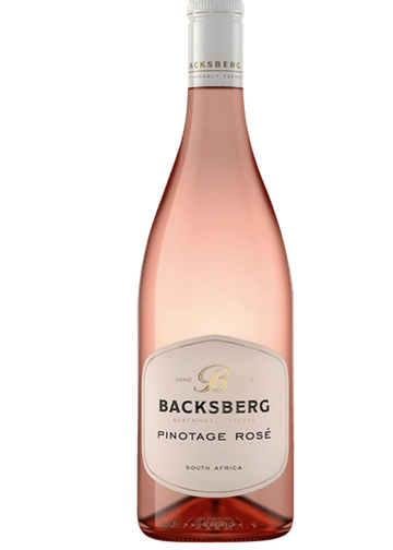 A bottle of Backsberg Pinotage Rosé wine from South Africa.