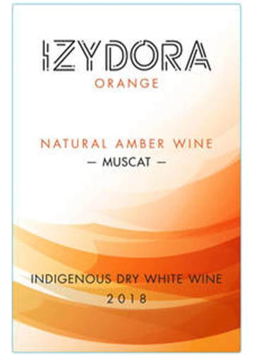 Label of ZYDORA Orange natural amber Muscat wine from 2018.