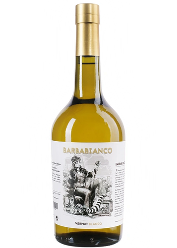 A bottle of Barbabianco Vermut Blanco with a gold cap and detailed label.