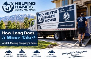 Helping Hands Moving and Maids moving truck and crew at a Utah home during a residential move.