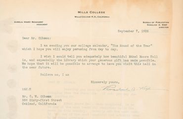 An additional note of gratitude and invitation from Aurelia Henry Reinhardt, President, Mills Colleg