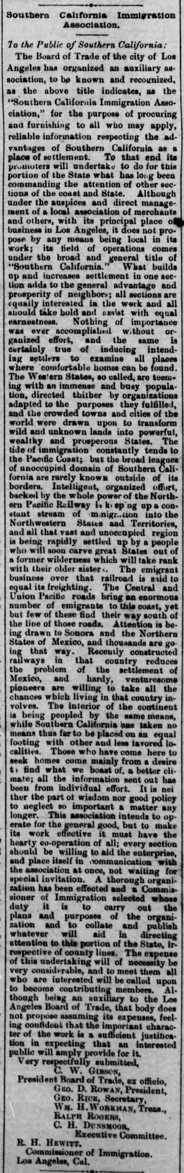 Los Angeles Herald, 1884
The tide of immigration constantly tends to the Pacific Coast