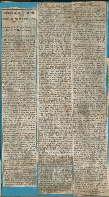 Charles DeWitt Gibson - Synopsis of the Funeral Sermon, 1876
"In religion, Mr. G. was a Universalist