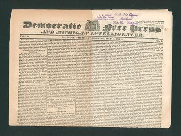 Democratic Free Press (Detroit Free Press) May 5, 1831 Vol. 1 No. 1