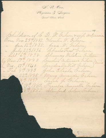 Dr. Henry R. Case, 1890s letterhead
The eleven children of C.D.W. & Artemesia