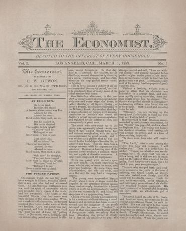 The Economist - Vol. 2 No. 3
Los Angeles, CA (1883) 
Published by C.W. Gibson