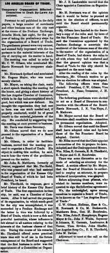 Los Angeles Herald, 1883
"Mr. Davis was chosen Secretary....The following officers were then elected