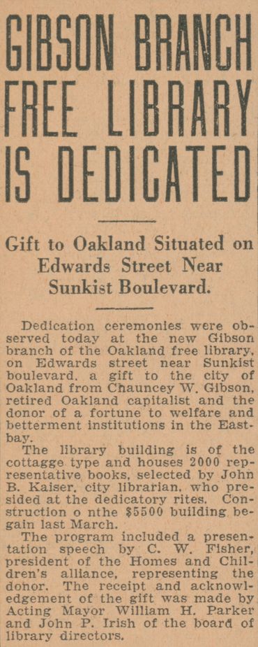 "Chauncey W. Gibson, retired Oakland capitalist and the donor of a fortune to welfare and betterment