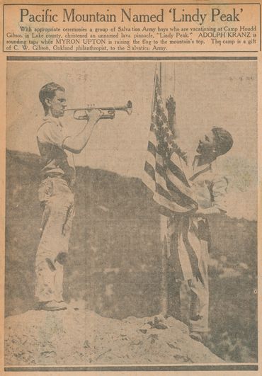 Boys from Camp Houdd Gibson christeing the newly named "Lindy Peak."
Lake County, CA (1928)