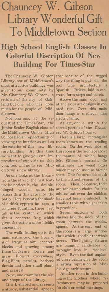 The Junior-Senior English class of the Middletown Union High School describe the new Gibson library