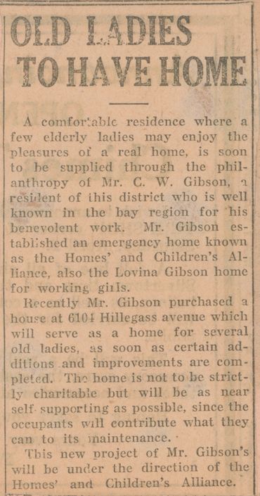 "A comfortable residence where a few elderly ladies may enjoy the pleasures of a real home, is soon