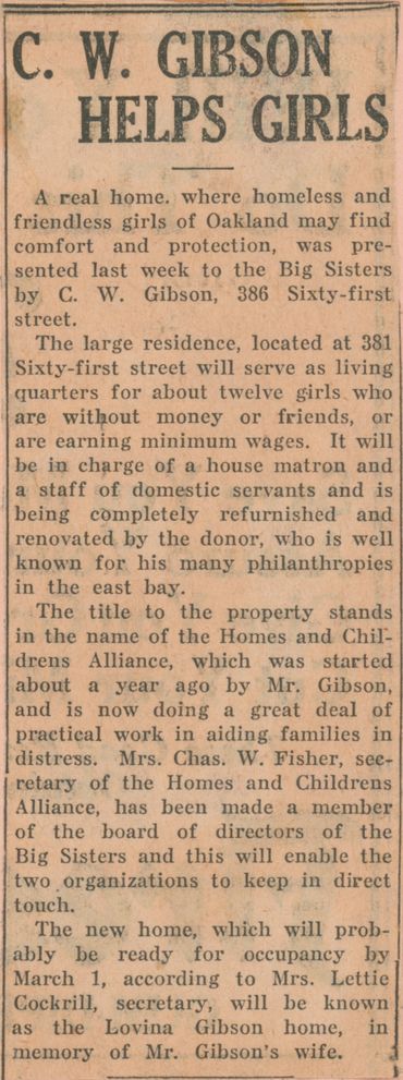C.W. Gibson Helps Girls - "Will serve as living quarters for about twelve girls who are without mone