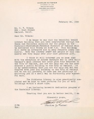 Letter from Charles S. Fisher, Attorney at Law, to C. W. Gibson, 1930
"I think it will interest you