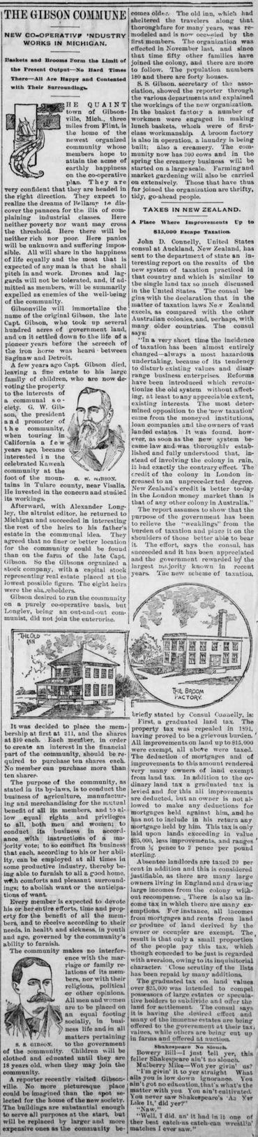 "The Gibson Commune"
A detailed overview.
Brockway Centre, Michigan, 1894