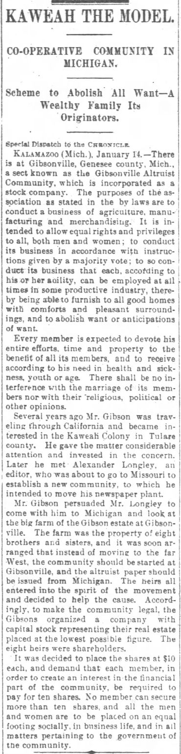 "Kaweah the Model" (Alexander Longly)
Inspiration for the Gibsonville Altruist Community.
San Franci