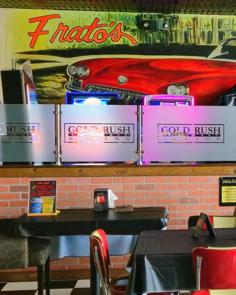 Frato's VIP Gaming Room in Schaumburg, frosted glass in front of the video gaming terminals