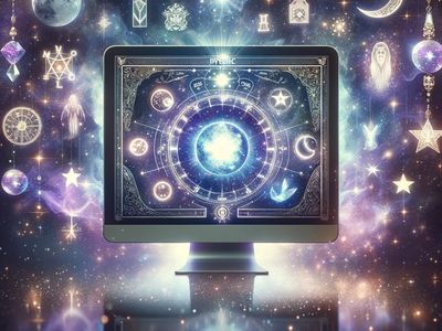 A computer monitor with symbolism on the screen and symbolism around the screen.