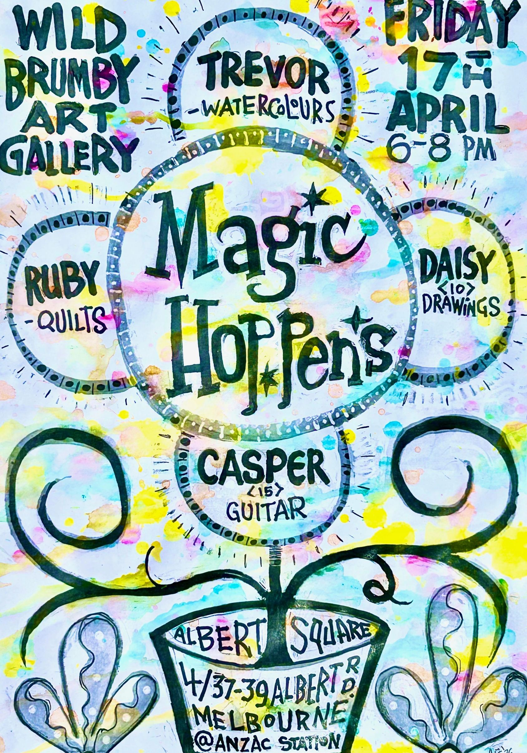 Wild Brumby Art Gallery 3rd exhibition Magic Hoppens, featuring Trevor, Ruby, Daisy and Casper Hoppe