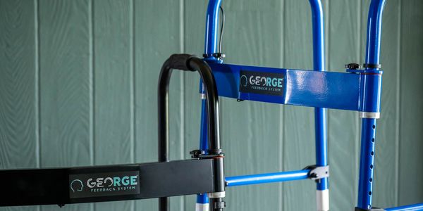 Close-up of George Feedback System devices with blue and black frames.
