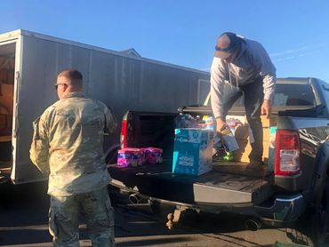 Driver, Logan, delivering our first load of the Hurricane Helene Relief Run to the North Wilkesboro