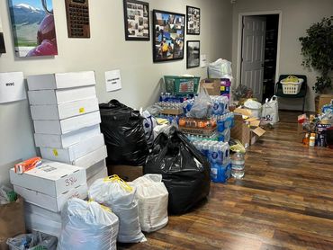 Lobby getting full of donations for our Hurricane Helene Relief Run
