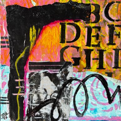 Abstract graffiti art with vibrant colors and layered textures.