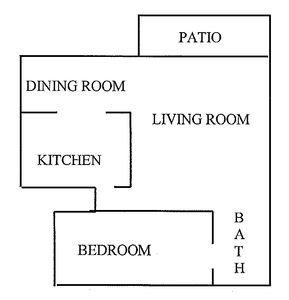 Basic one bedroom apartment floor plan.