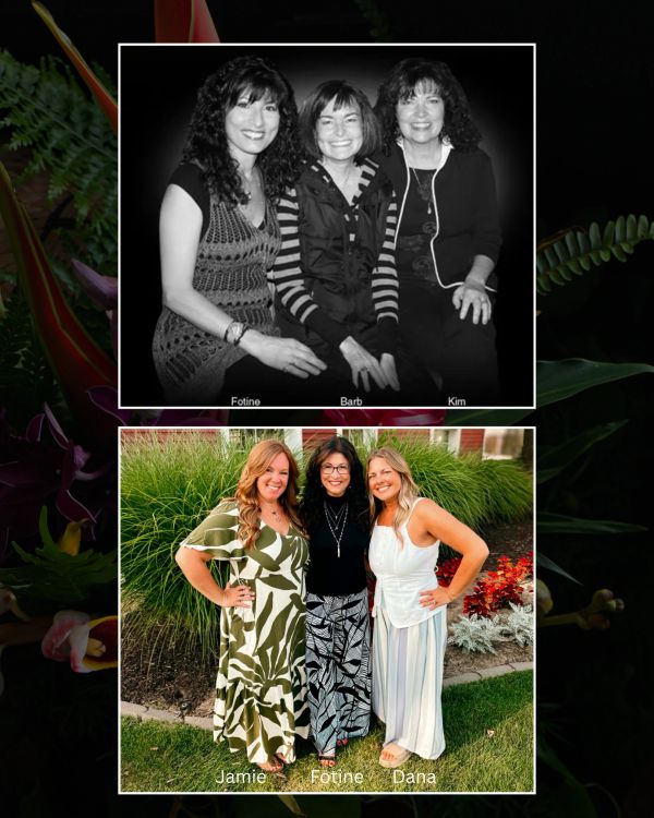 Two group photos of women named Fotine with friends.