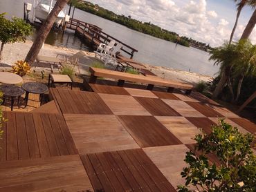 Ipe dock and deck restoration repair and refinish.4x4  Marquise pattern layout..