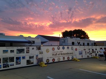 A Wall of Remembrance dedicated to the Global War on Terror at sunset.