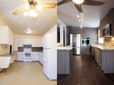 Bethesda, MD – Transitional kitchen remodel with quartz countertops and custom tile backsplash