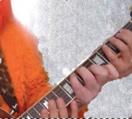 Three hands on an electric guitar