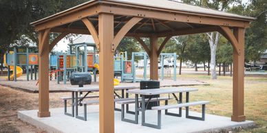 Hwy 71 RV Park Picnic Table and Gazebo with grill 
photo by Austin Stuart Photography