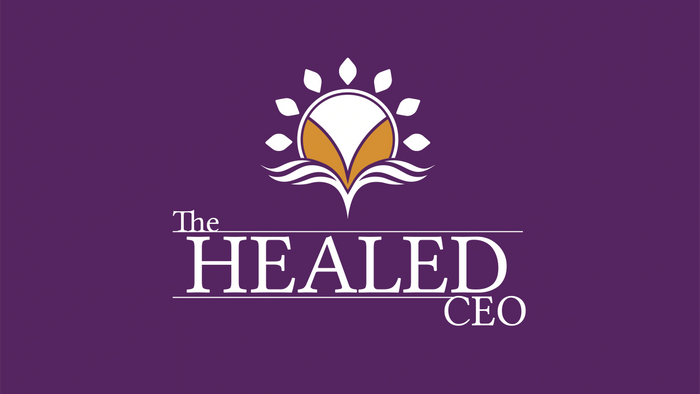 Logo of The Healed CEO with a purple background and a sun-like emblem.