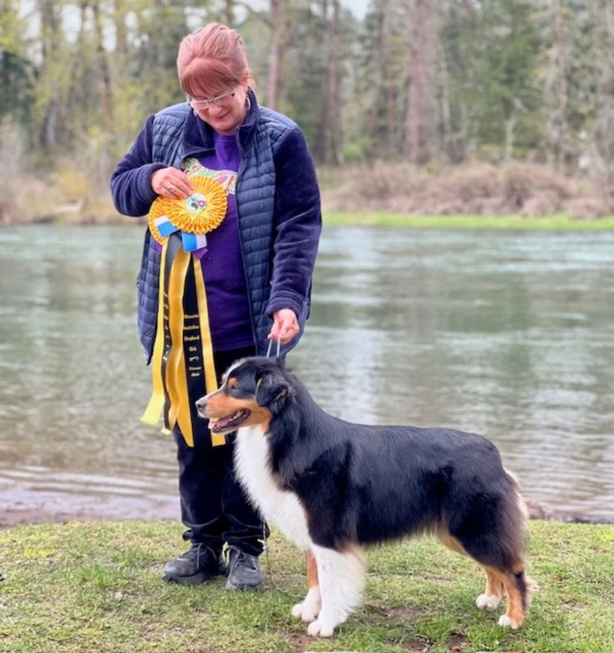 Australian Shepherd winners picture by river