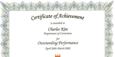 Outstanding Performance Certificate for Charles Kim by DC Mayor in 2002