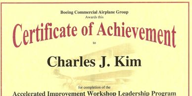 Lean Certification for Charles Kim from Boeing in 1999