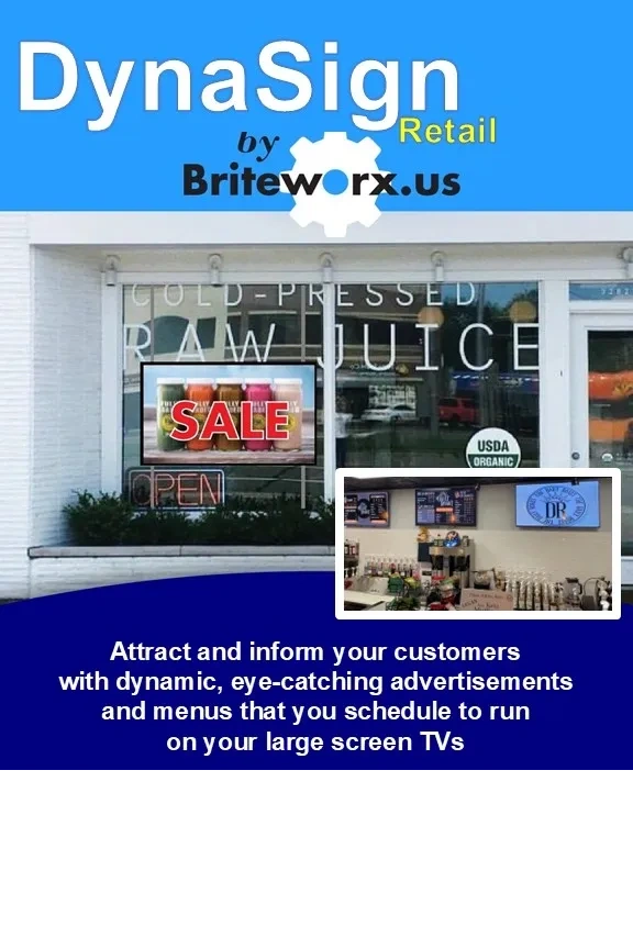DynaSign being used for window signage and menu boards