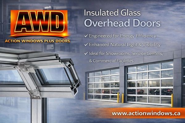 AWD insulated glass overhead doors for energy efficiency and visibility.