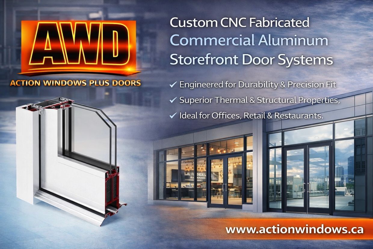 Commercial aluminum storefront door systems by AWD, engineered for durability and precision fit.