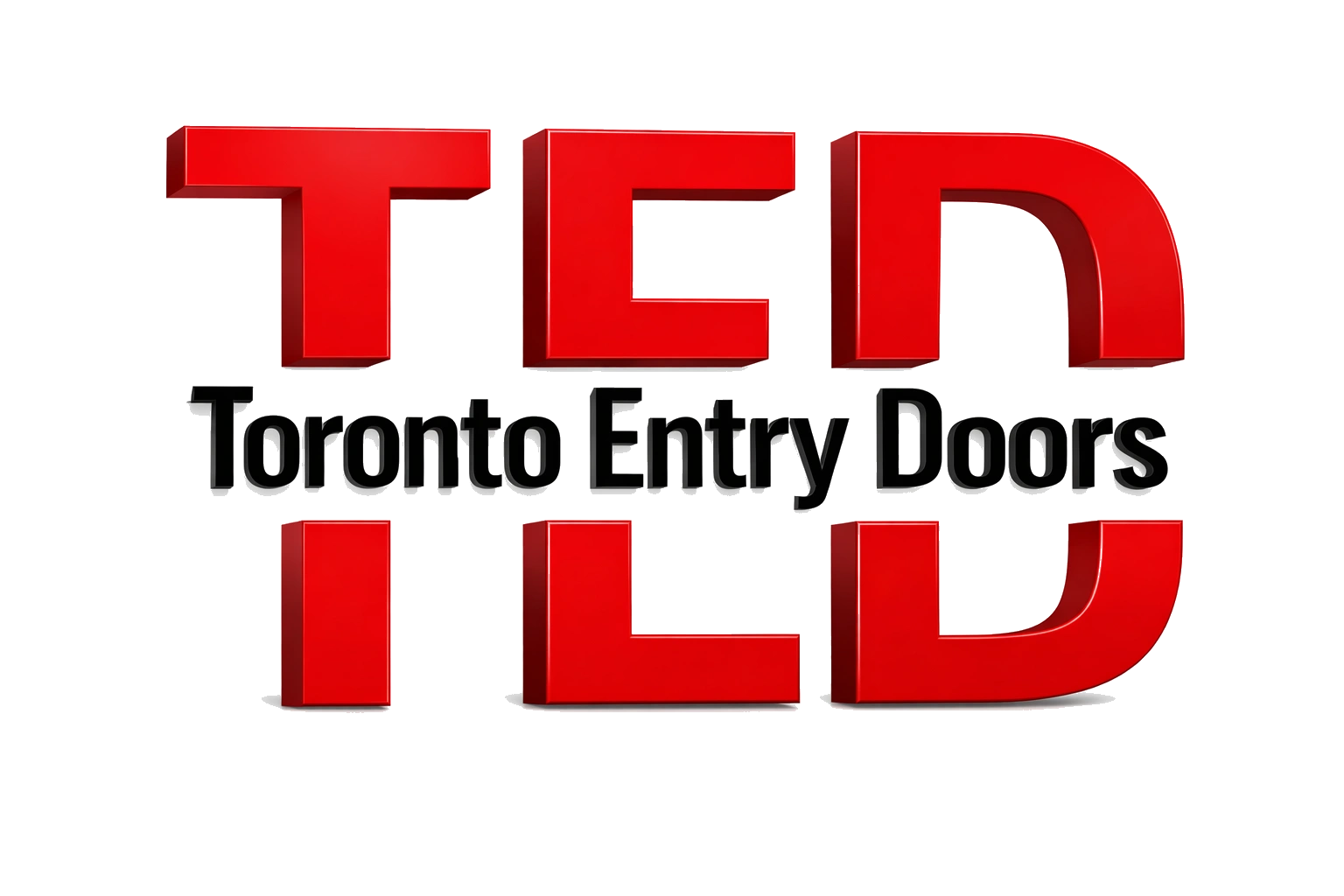 3D logo for Toronto Entry Doors with bold red letters and black text.