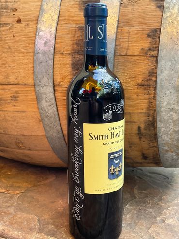 San Diego engraver wine bottle custom message engraved "Don't go breaking my heart"