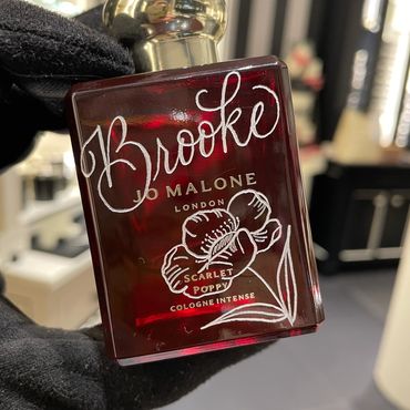 Personalized hand engraved jo malone scarlet poppy cologne